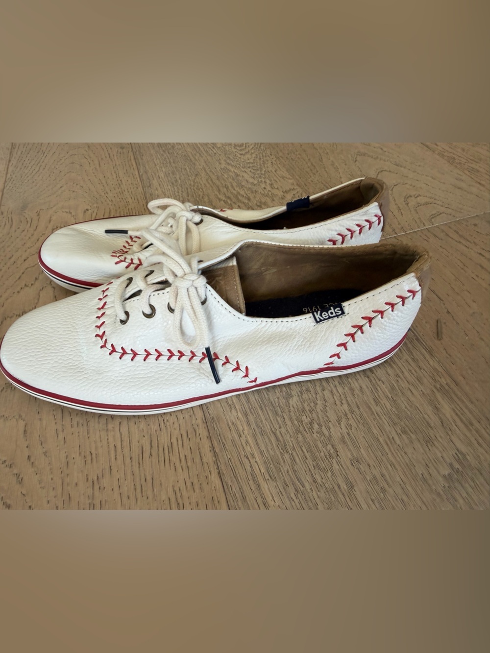 Keds Men’s White Leather Loafers with Red Stitching